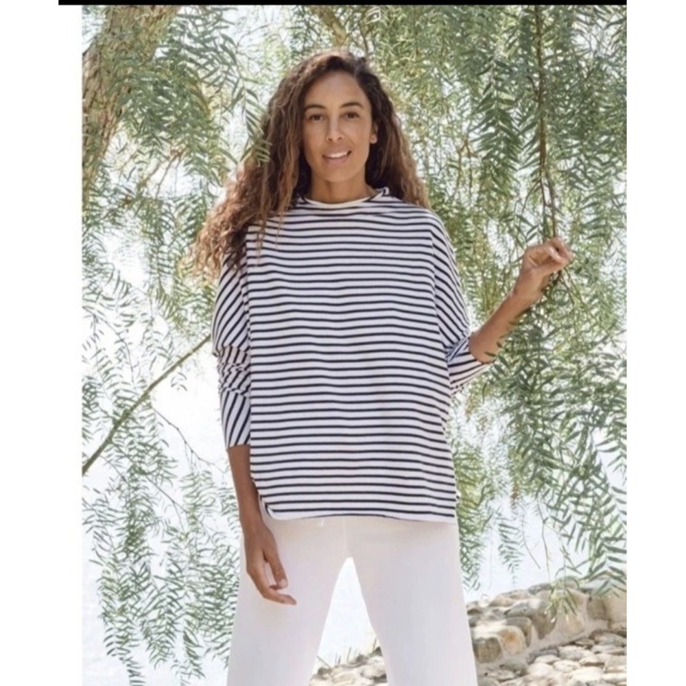 Frank & Eileen Effie Capelet Top M Stripe Nautical Funnel Neck Preppy Classic